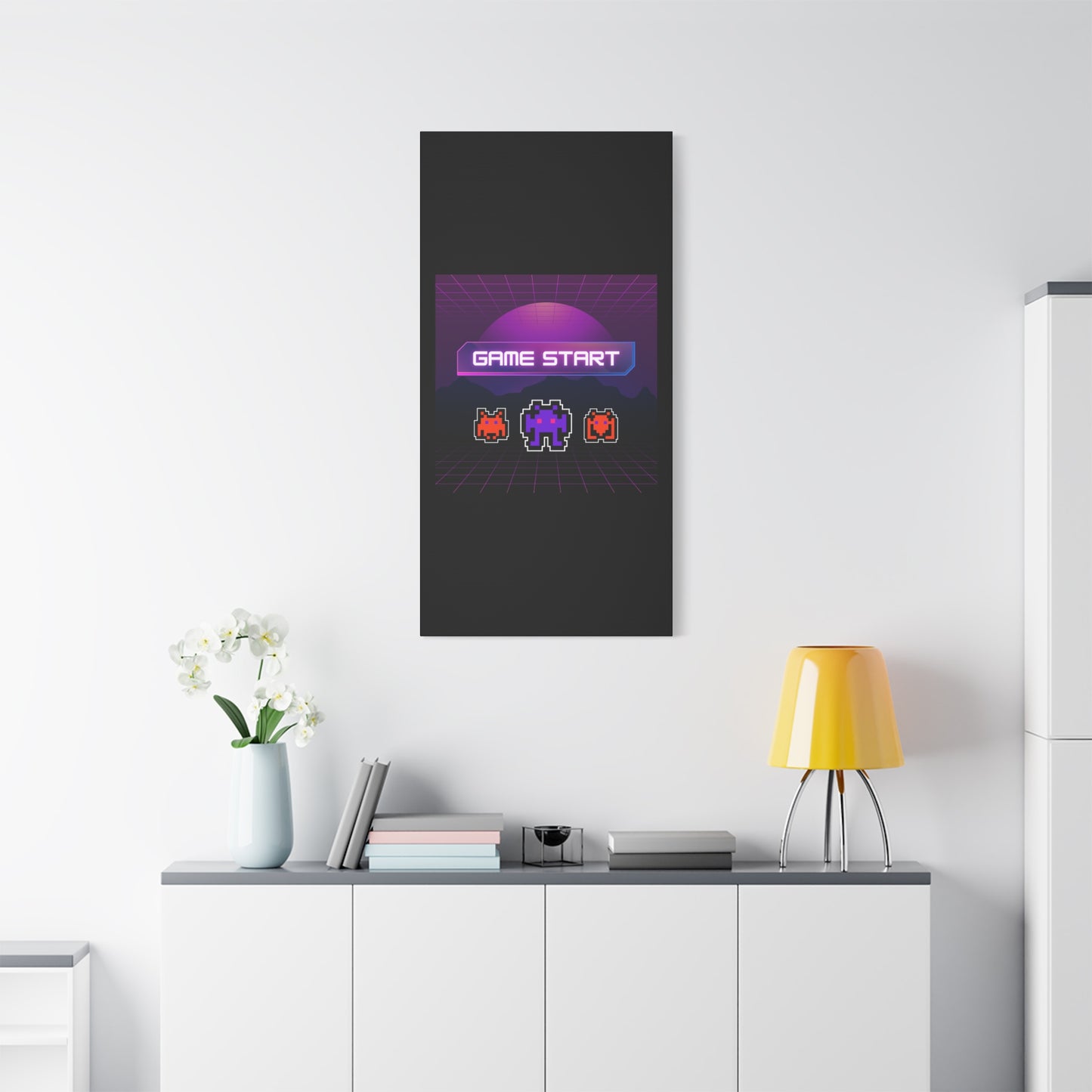 Retro Game Start Canvas Art Print | 80s Gaming Wall Decor, Gamer Gift, Pixel Art, Nostalgic Artwork, Home Decor