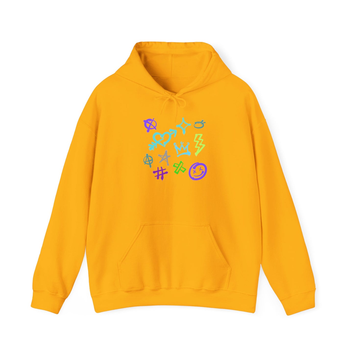 Colorful Unisex Heavy Blend Hooded Sweatshirt with Unique Symbols