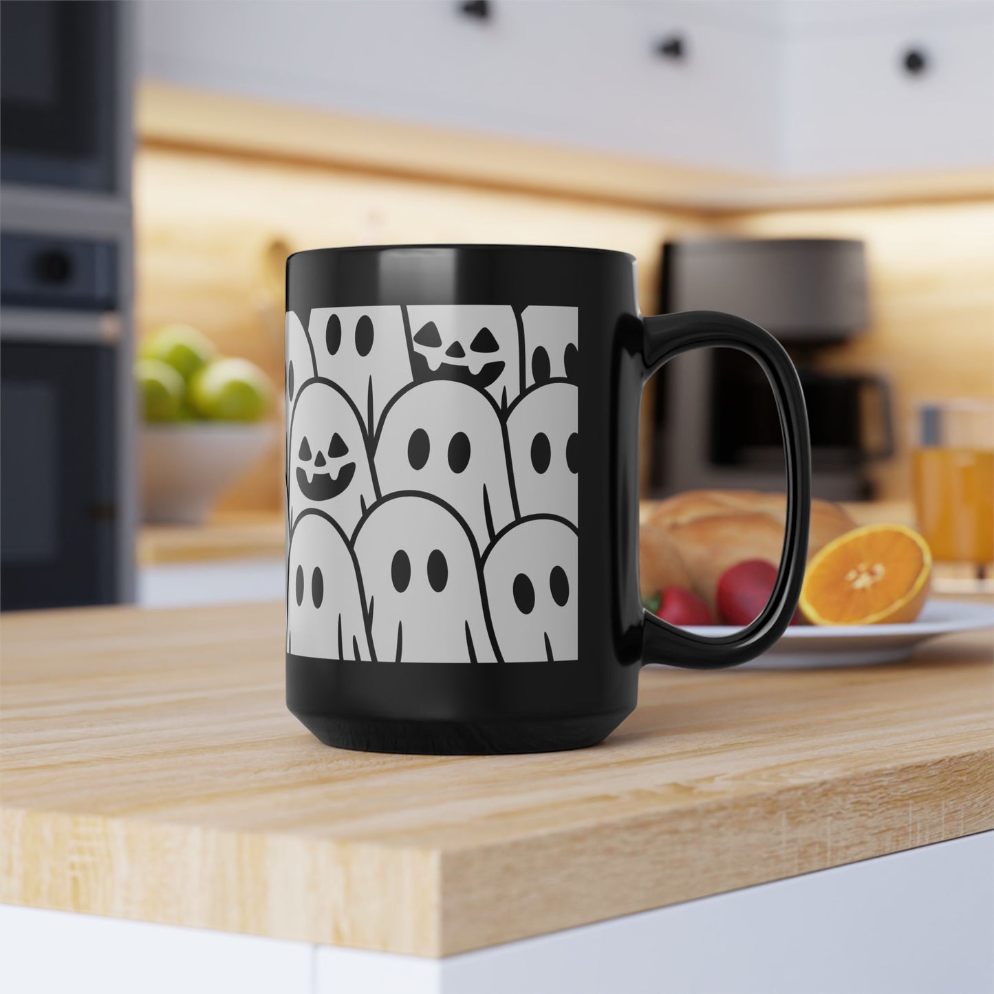 Halloween Ghosts Black Mug - Spooky Coffee Cup, Cute Mug for Halloween, Ghost Lovers, Unique Gift, 11oz & 15oz options