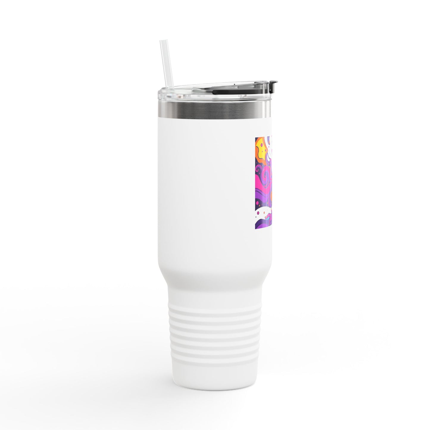Vibrant Insulated Travel Mug, 40oz - Perfect for Outdoor Adventures, Road Trips, and Coffee Lovers, Colorful Art Design, Reusable Drinkware