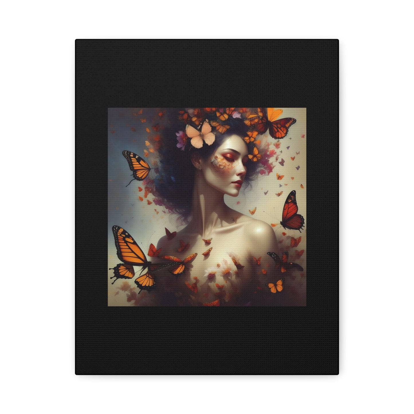 Canvas Wall Art - Butterfly Woman Print, Floral Home Decor, Unique Gift for Nature Lovers, Birthday Decoration, Whimsical Art