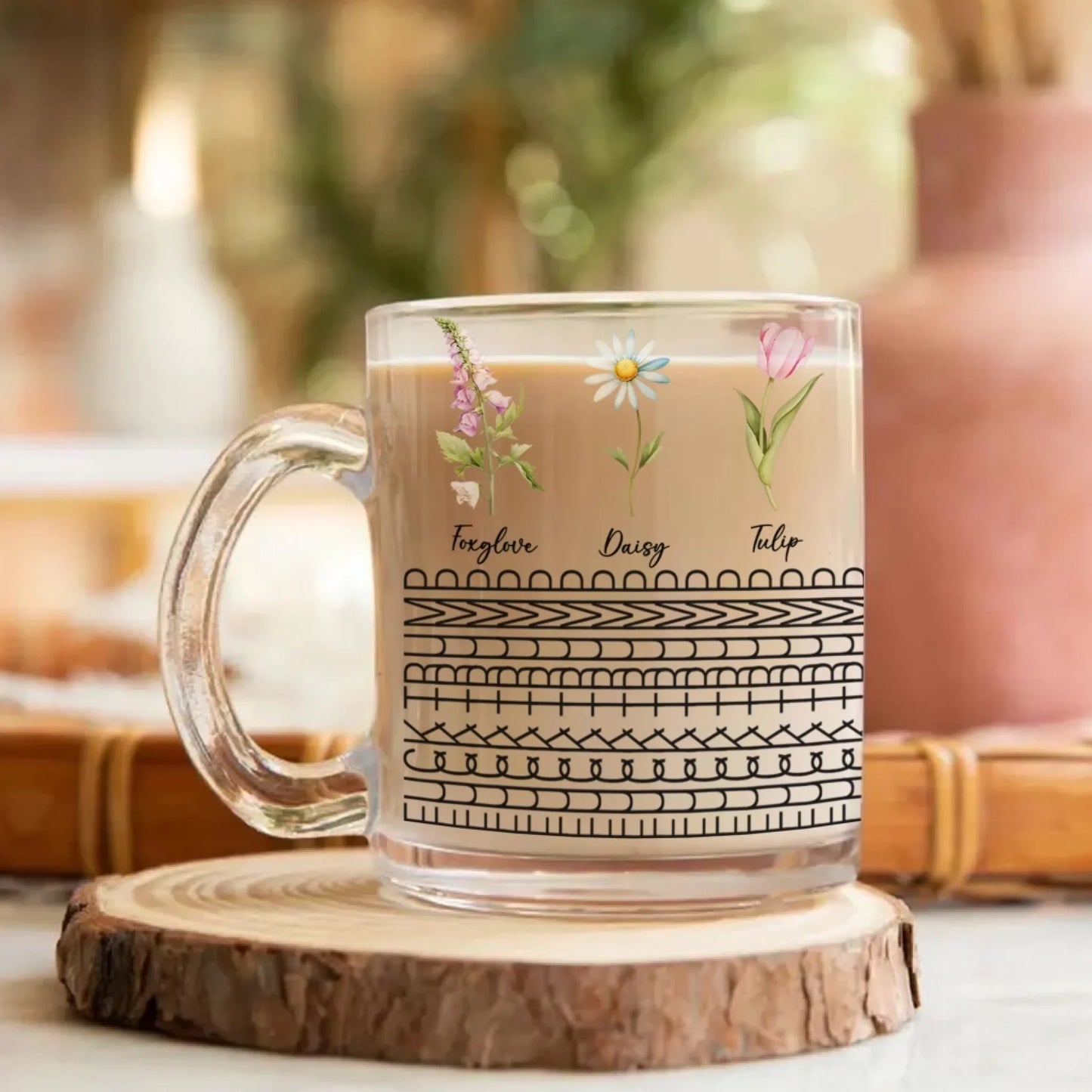 Personalized Birthmonth Flower Glass Mug
