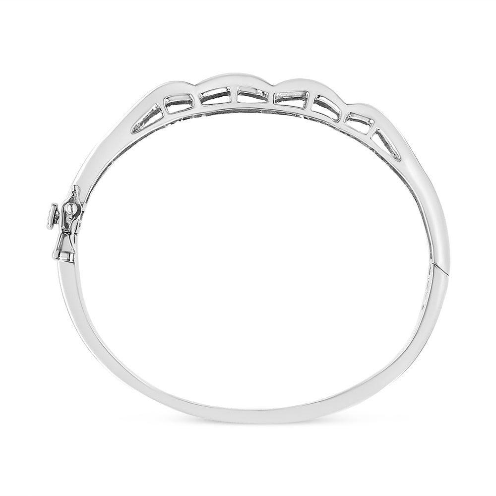 14K White Gold 3 1/3 Cttw Invisible Set Princess-Cut Diamond Wave Bangle Bracelet (H-I Color, SI1-SI2 Clarity) - Size 7"-4