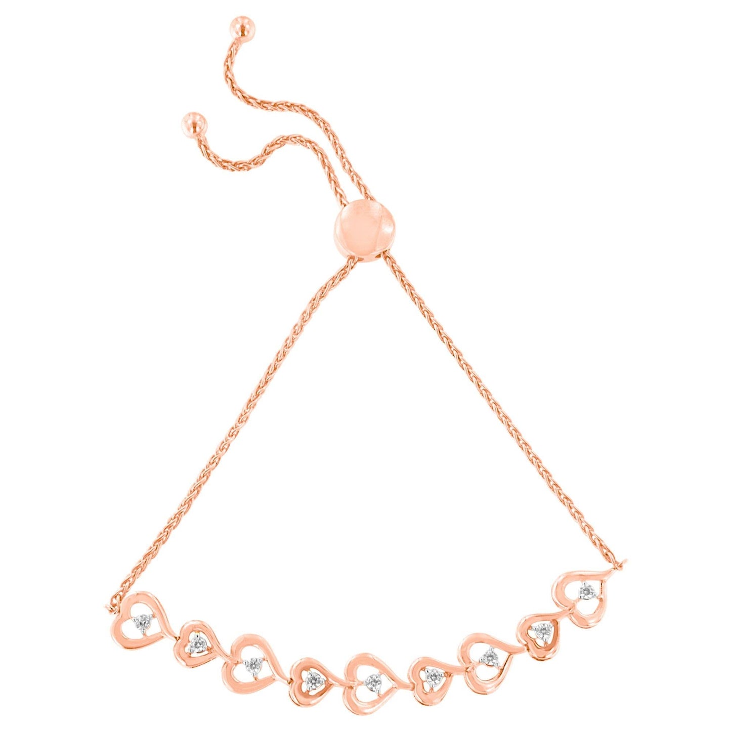 Rose Plated Sterling Silver Diamond Heart-Linked Bolo Bracelet (0.30 cttw, H-I Color, I2-I3 Clarity)-4
