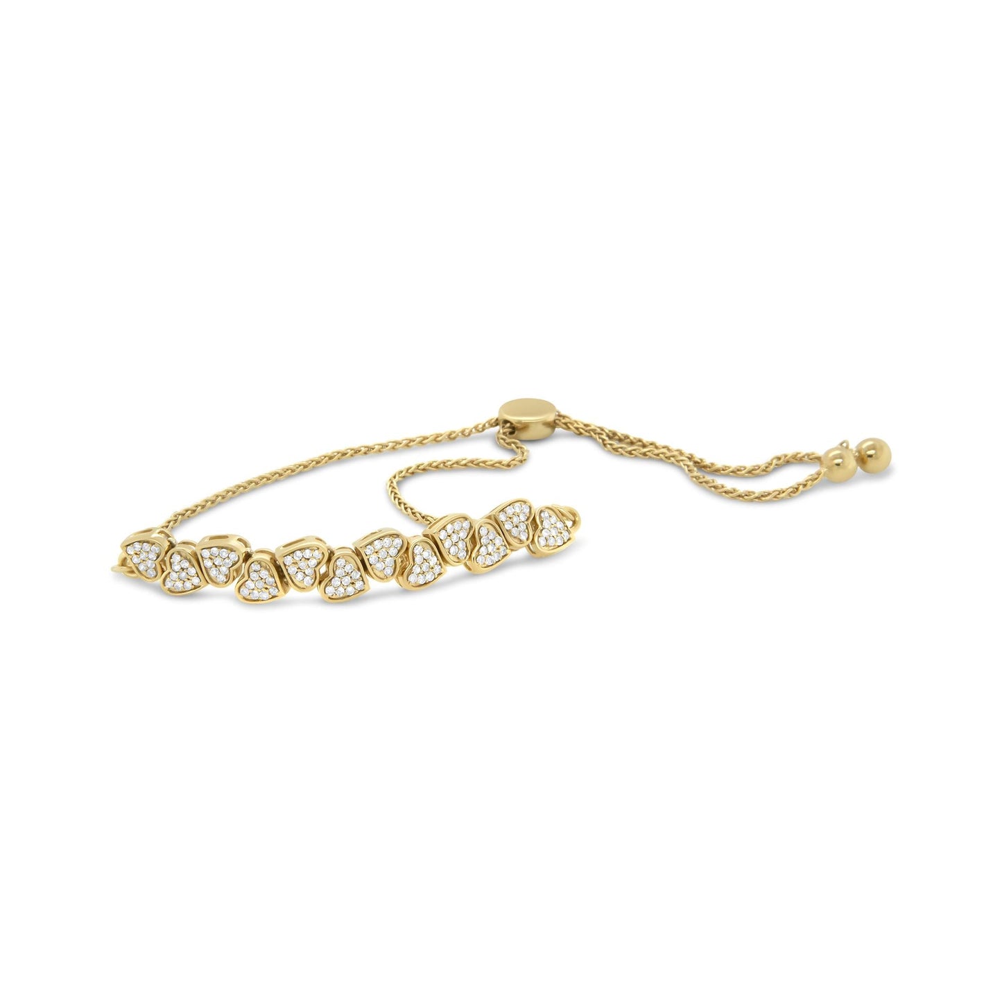 Yellow Gold Plated .925 Sterling Silver 1/2 Cttw Diamond Sideways Hearts Bolo Bracelet (H-I Color, I1-I2 Clarity) - 4”-10” Adjustable-4