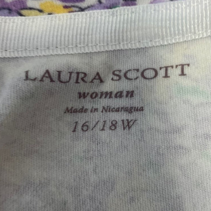 Laura Scott Womens 16/18W Short Sleeve Floral Cotton Blend Short Sleeve Tee