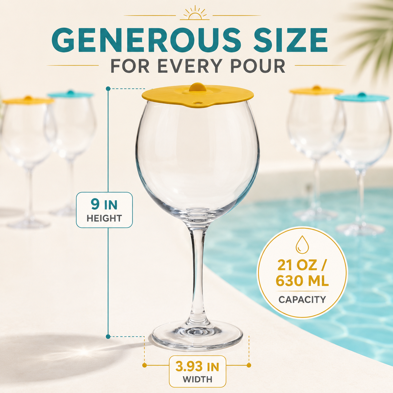 Floating Wine Glasses for Pool with Lids (Set of 4) – 21oz
