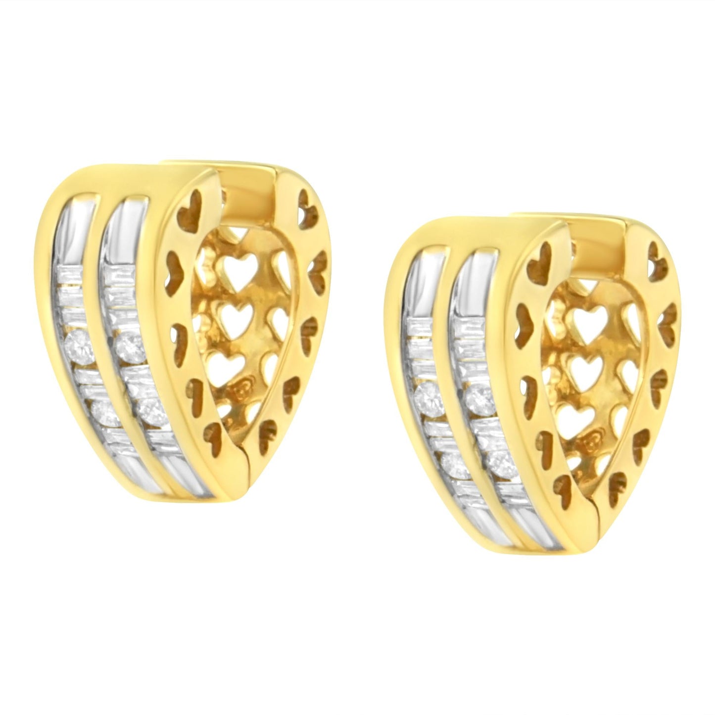 10K Yellow Gold 1/2 cttw Diamond Huggy Heart Hoop Earrings (I-J Clarity, I2-I3 Color)-4