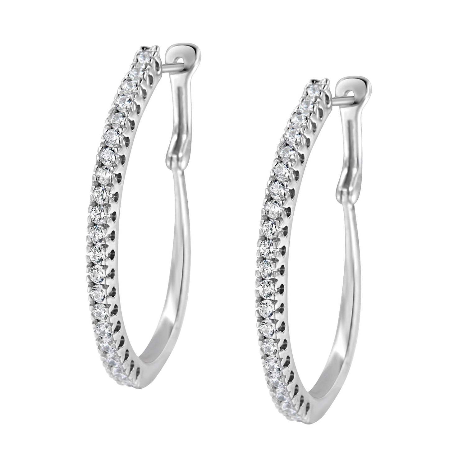 10KT White Gold 1 cttw Diamond Hoop Earrings (I-J Clarity, I2-I3 Color)-4