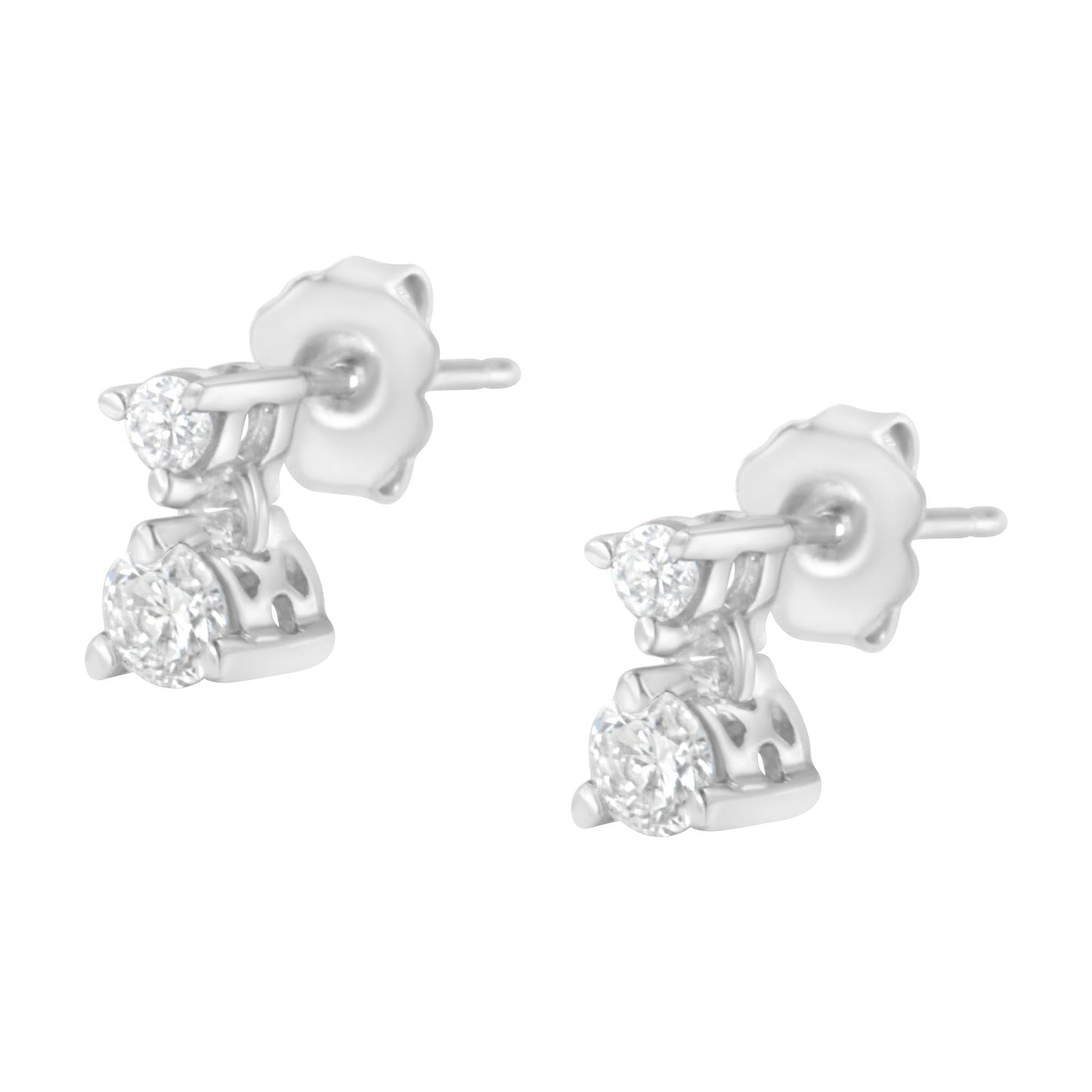 14KT White Gold 1/2 cttw Double Diamond Dangle Stud Earrings (H-I, I1-I2)-4