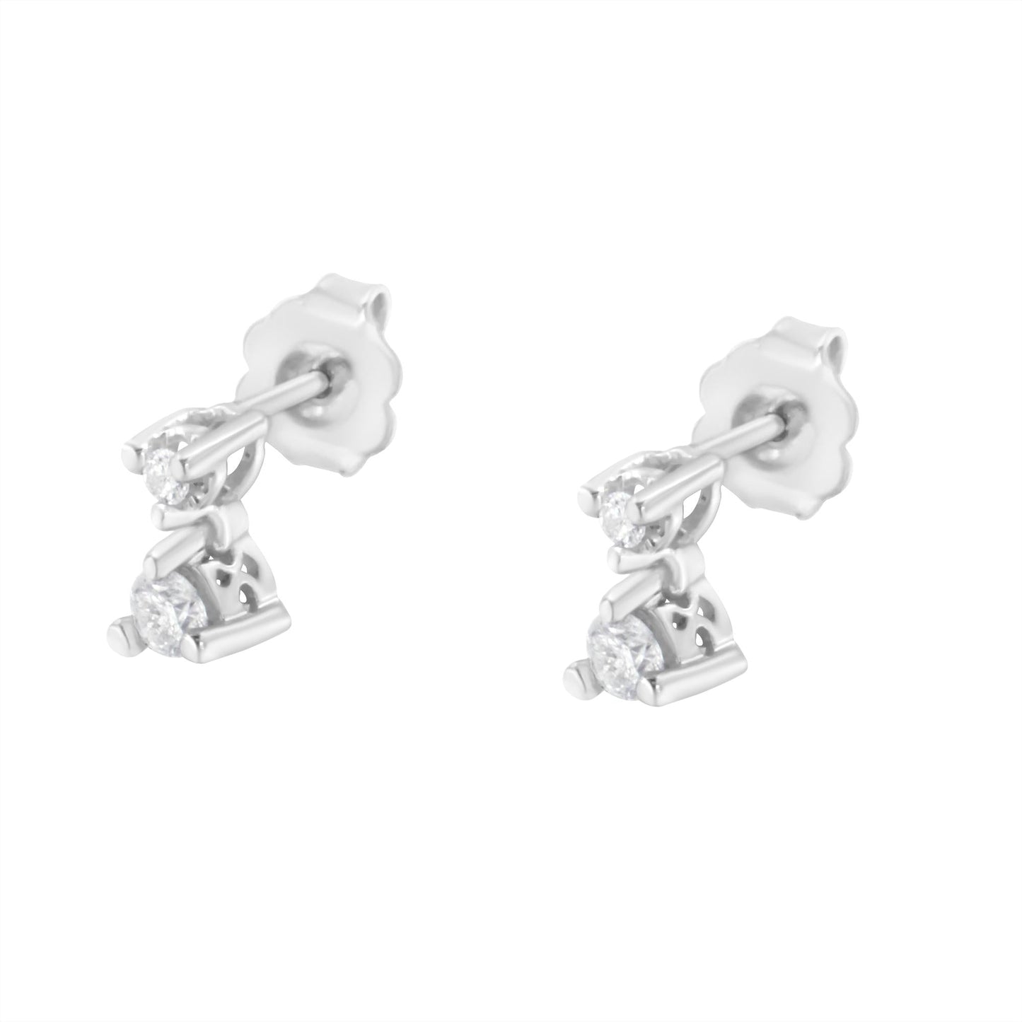 14K White Gold 1/4 Cttw Double Diamond Drop and Dangle Stud Earrings (H-I Color, SI1-SI2 Clarity)-4