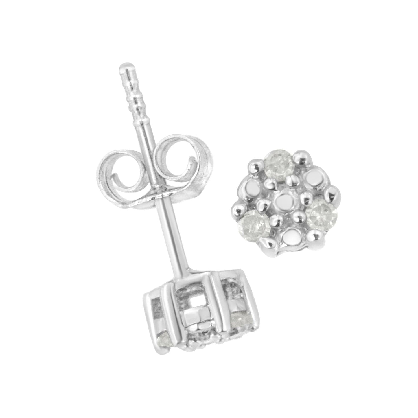 .925 Sterling Silver 1/10 cttw Prong Set Round-Cut Trio Diamond Stud Earrings (I-J Color, I3 Clarity)-4