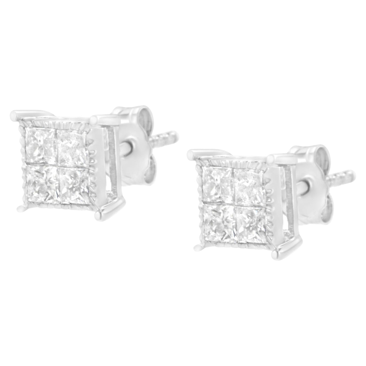 Sterling Silver 3/4 cttw Composite Diamond Stud Earrings (I-J, I2-I3)-4