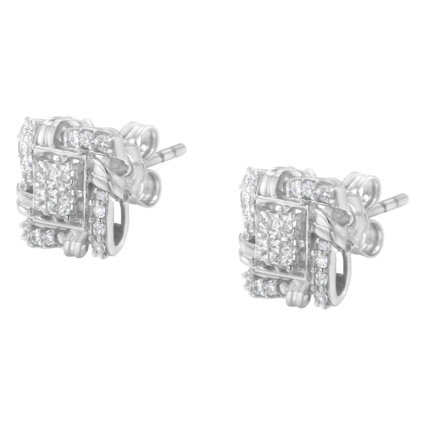 .925 Sterling Silver 1/2 Cttw Round-Cut Diamond Stud Earrings (I-J Color, I1-I2 Clarity)-4