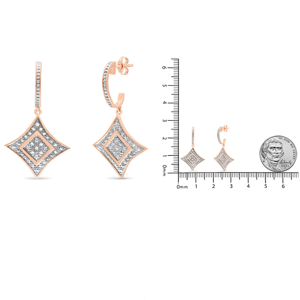 10K Rose Gold Plated Sterling Silver Round Cut Diamond Cushion Dangle Earrings (0.04 cttw, H-I Color, I2-I3 Clarity)-4