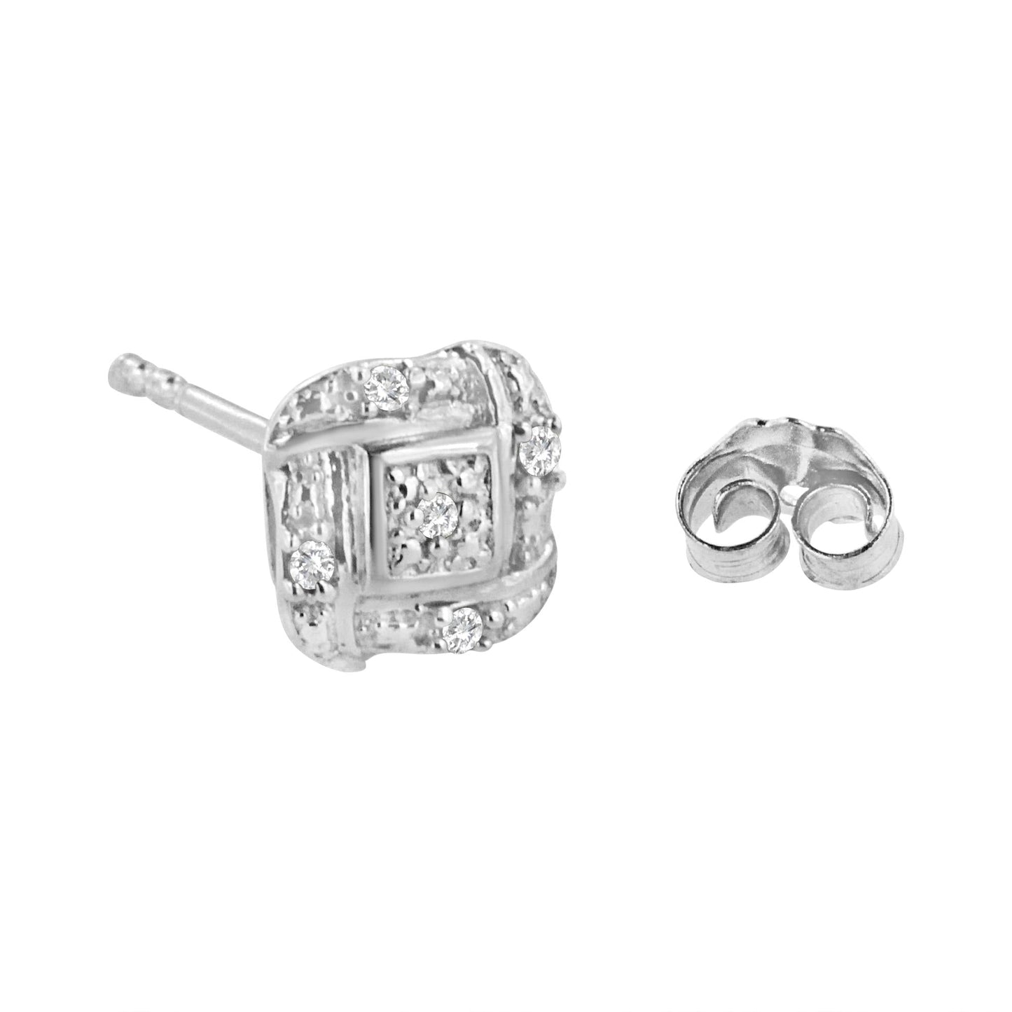 Sterling Silver Round Cut Diamond Square Stud Earrings (0.04 cttw, H-I Color, I2-I3 Clarity)-4