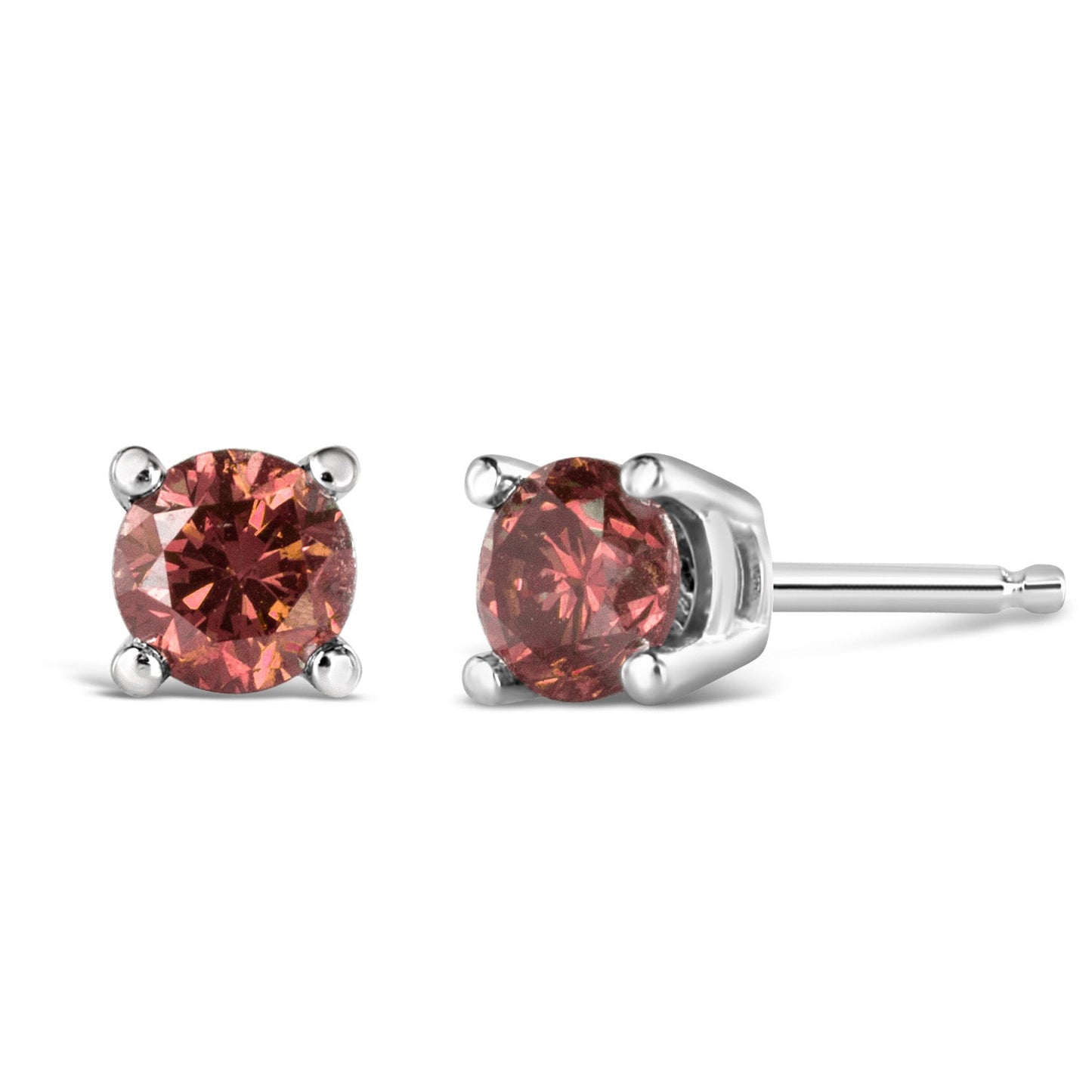 14K Gold 4-Prong Set Round Brilliant-Cut Pink Diamond Solitaire Stud Earrings (Treated Pink Color, VS2-SI1 Clarity)-7