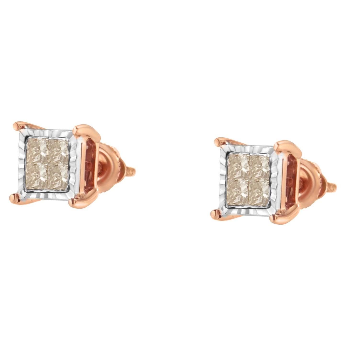 10K Two-Toned Princess-Cut Composite Diamond Stud Earrings (1/2 cttw, J-K Color, I1-I2 Clarity)-4