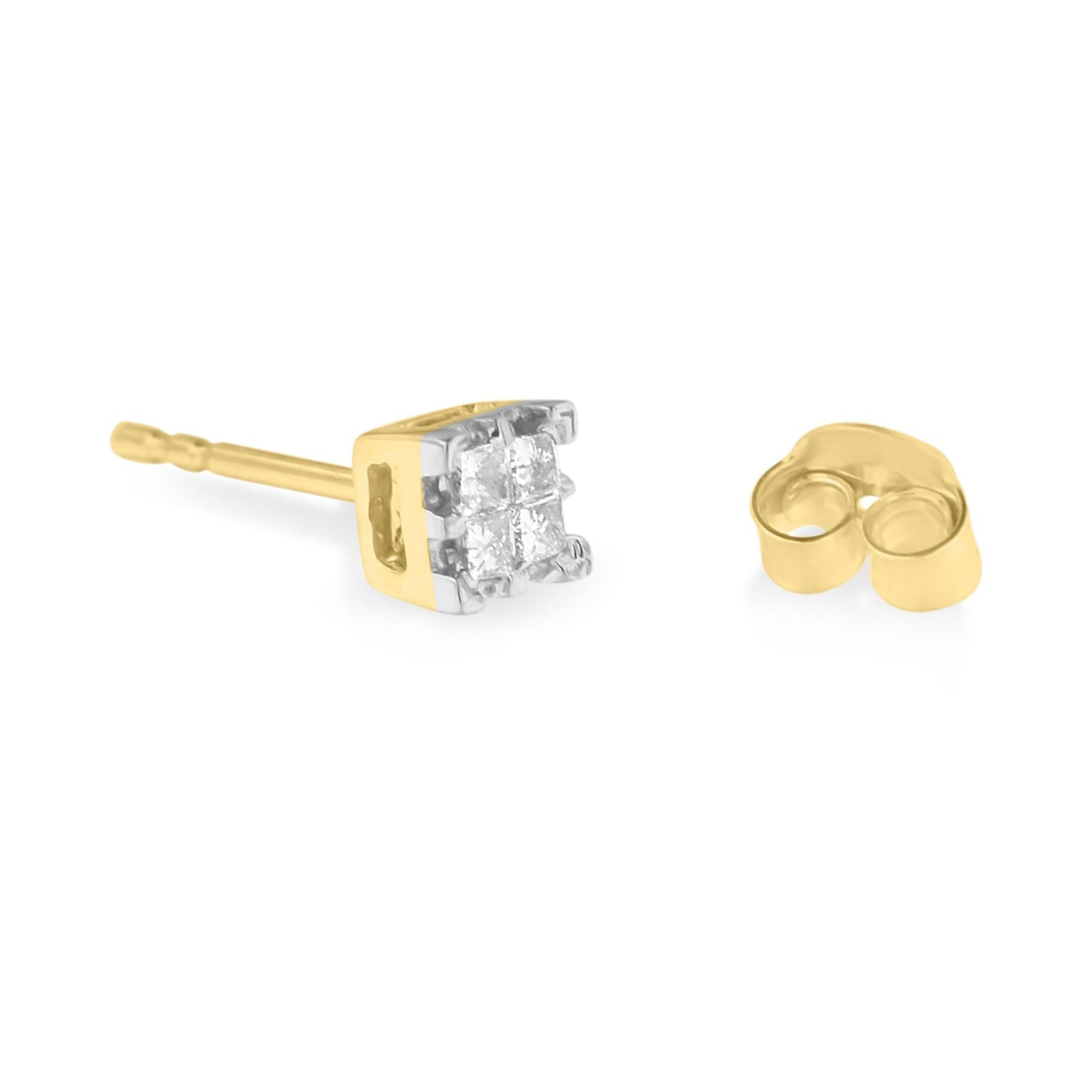 10k Yellow Gold Princess Diamond Quad Stud Earrings (1/4 cttw, J-K Color, I2-I3 Clarity)-4