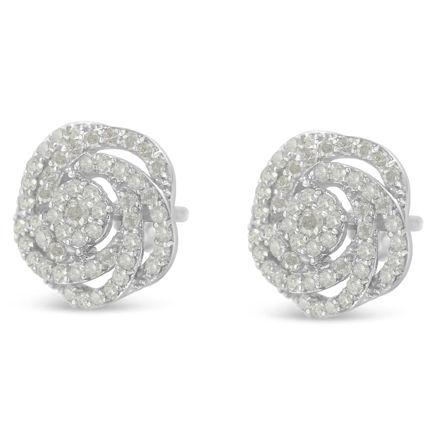 10k White Gold Rose-Cut Diamond Floral Cluster Earrings (1 cttw, I-J Color, I2-I3 Clarity)-4