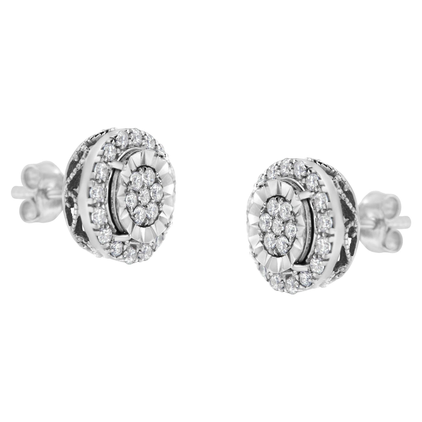 Sterling Silver Diamond Cluster Earrings (1 cttw, I-J Color, I2-I3 Clarity)-4
