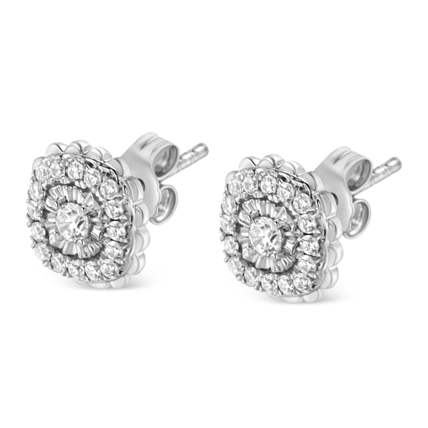 .925 Sterling Silver 1/2 Cttw Round-Cut Diamond Halo Cluster Stud Earring (I-J Color, I2-I3 Clarity)-4