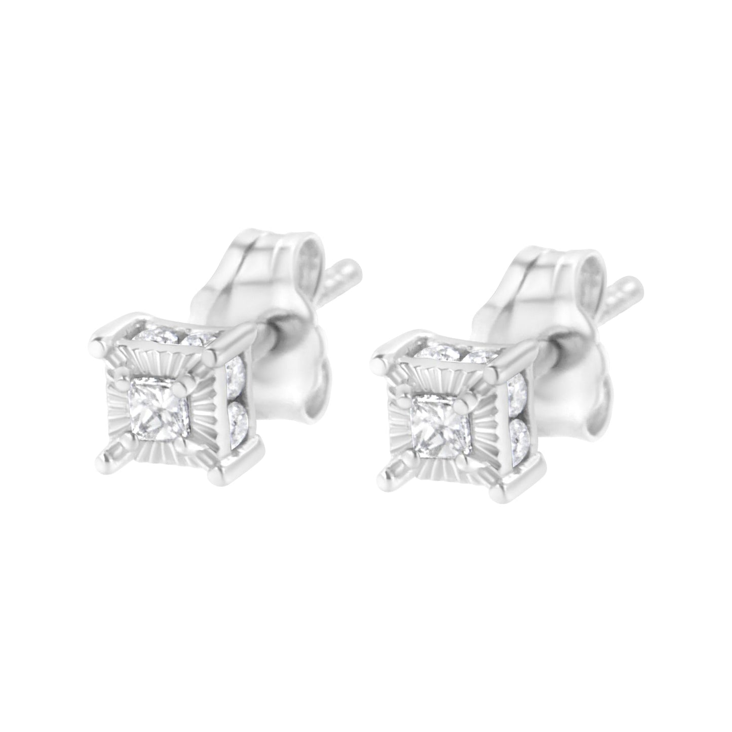 .925 Sterling Silver 1/4 Cttw Miracle Set Princess-Cut Diamond Solitaire Stud Earrings with Hidden Halo (I-J Color, SI2-I1 Clarity)-4