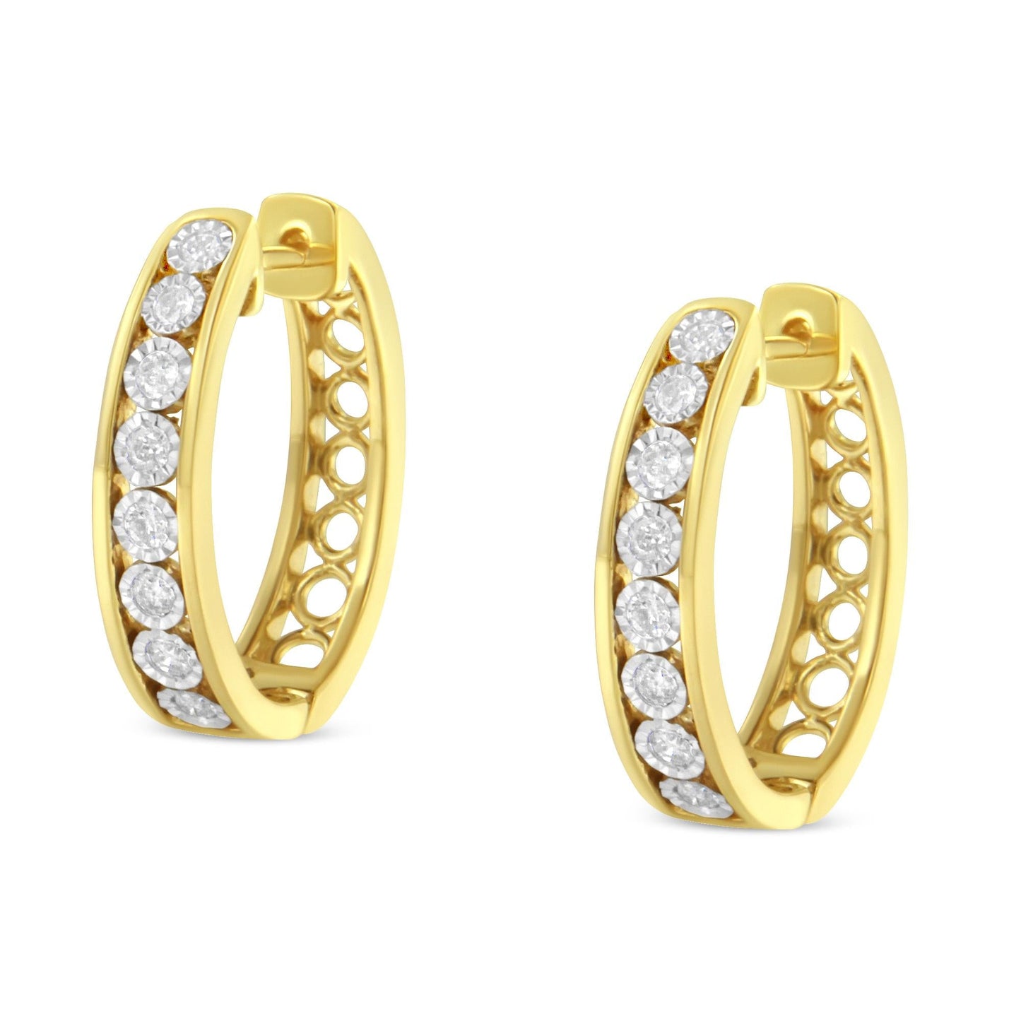 10KT Yellow and White Gold Diamond Hoop Earring (1/2 cttw, J-K Color, I2-I3 Clarity)-4