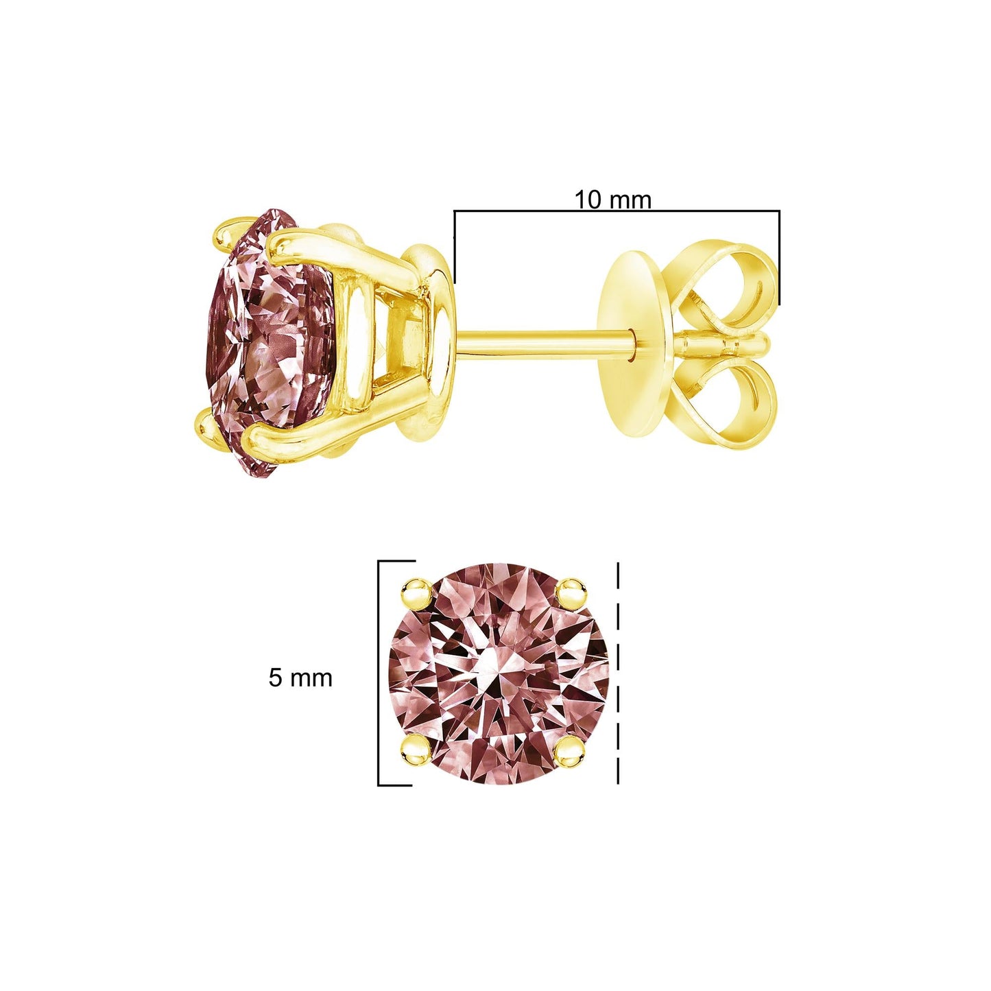 14K Yellow Gold 1.00 Cttw Round Brilliant Cut Lab Grown Pink Diamond 4-Prong Classic Solitaire Earrings (Pink Color, VVS2-VS1 Clarity)-4