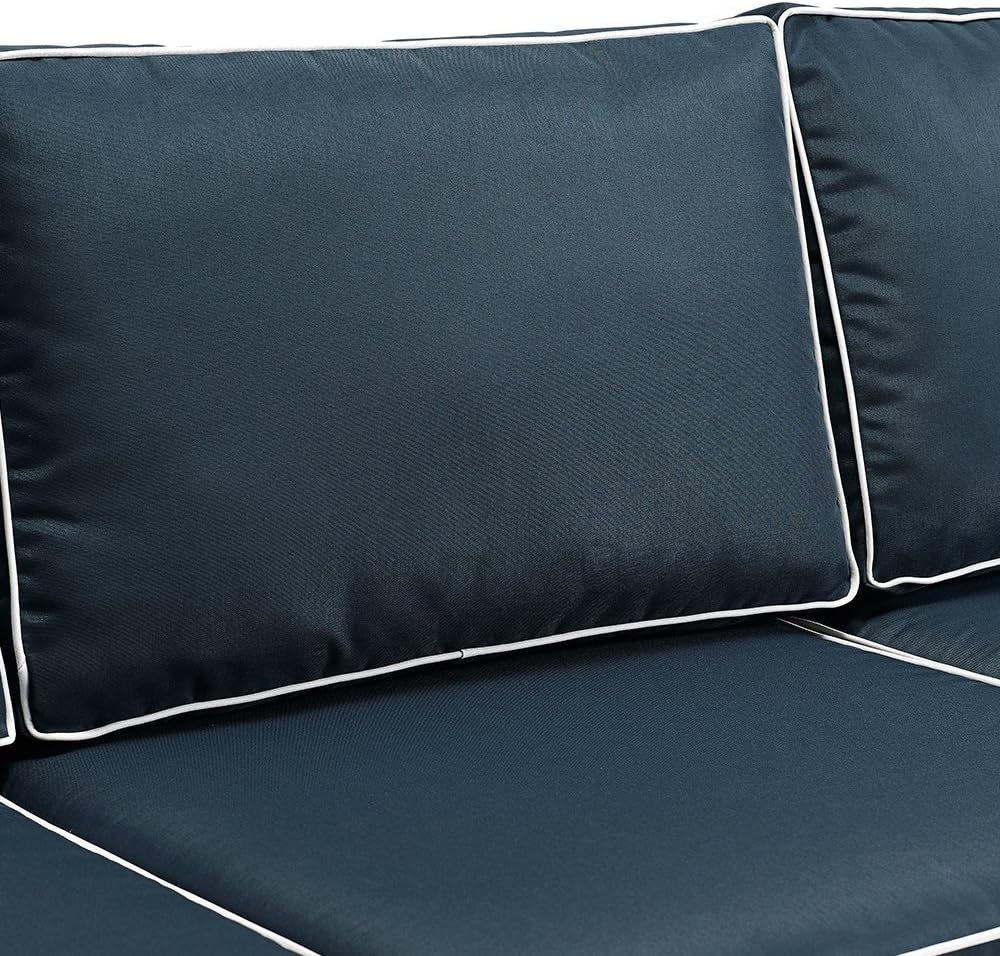 Brown Wicker Outdoor Sofa with Navy Cushions for Comfort-4