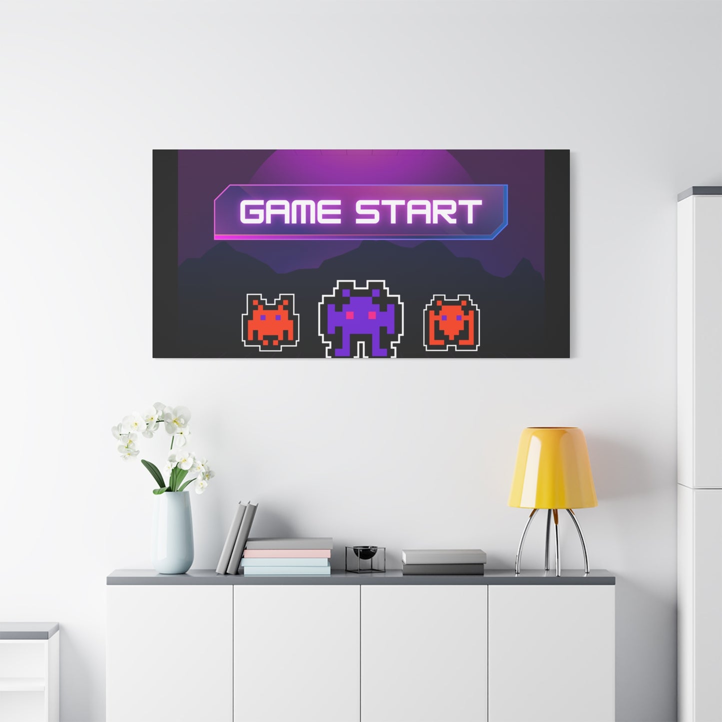 Retro Game Start Canvas Art Print | 80s Gaming Wall Decor, Gamer Gift, Pixel Art, Nostalgic Artwork, Home Decor