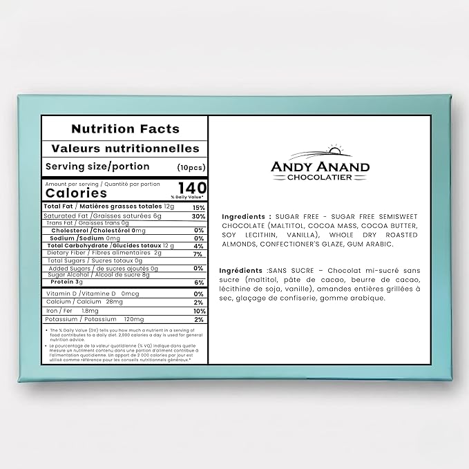 Andy Anand Sugar-Free Vegan Dark Chocolate Almonds, 1 lb – Plant-Based, Gluten-Free, Keto & Diabetic-Friendly, No Added Sugar Birthday Gift