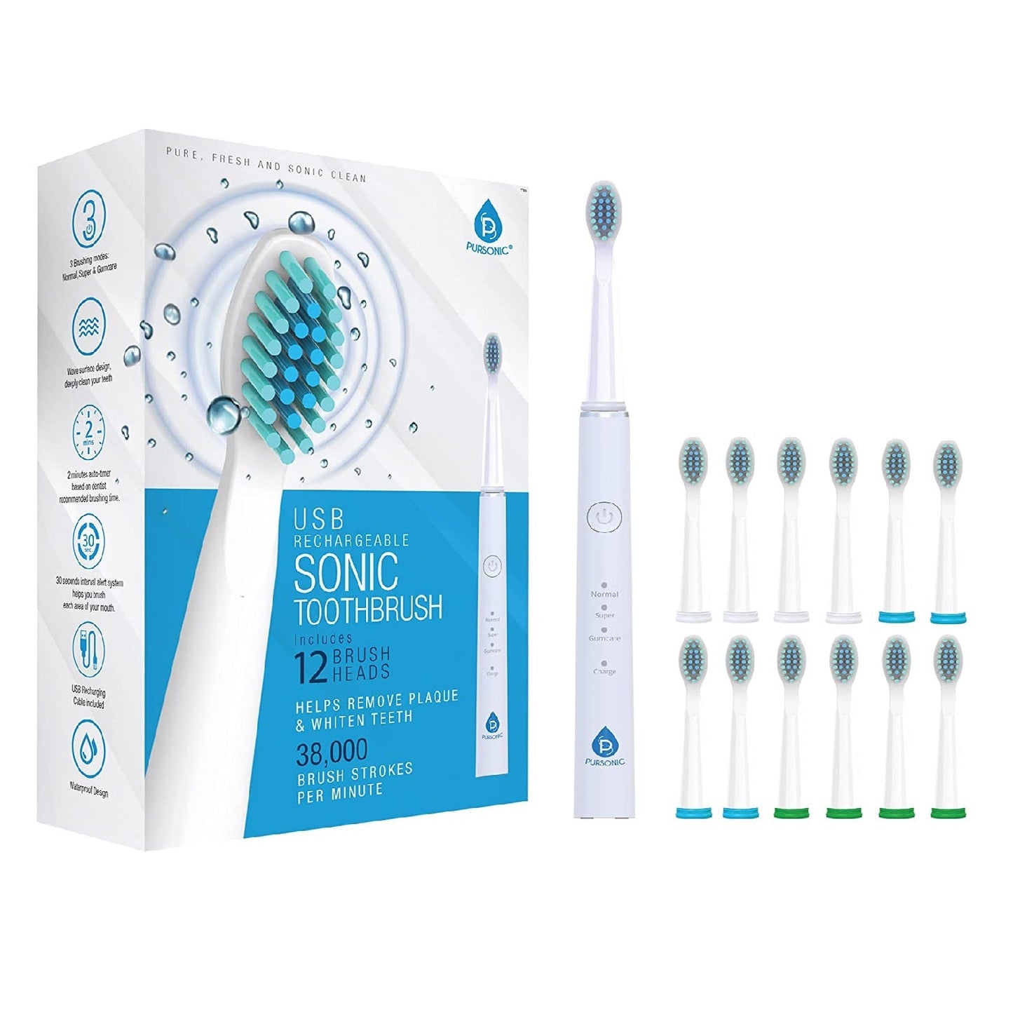 USB Rechargeable Electric toothbrush with 12 Brush Heads-4