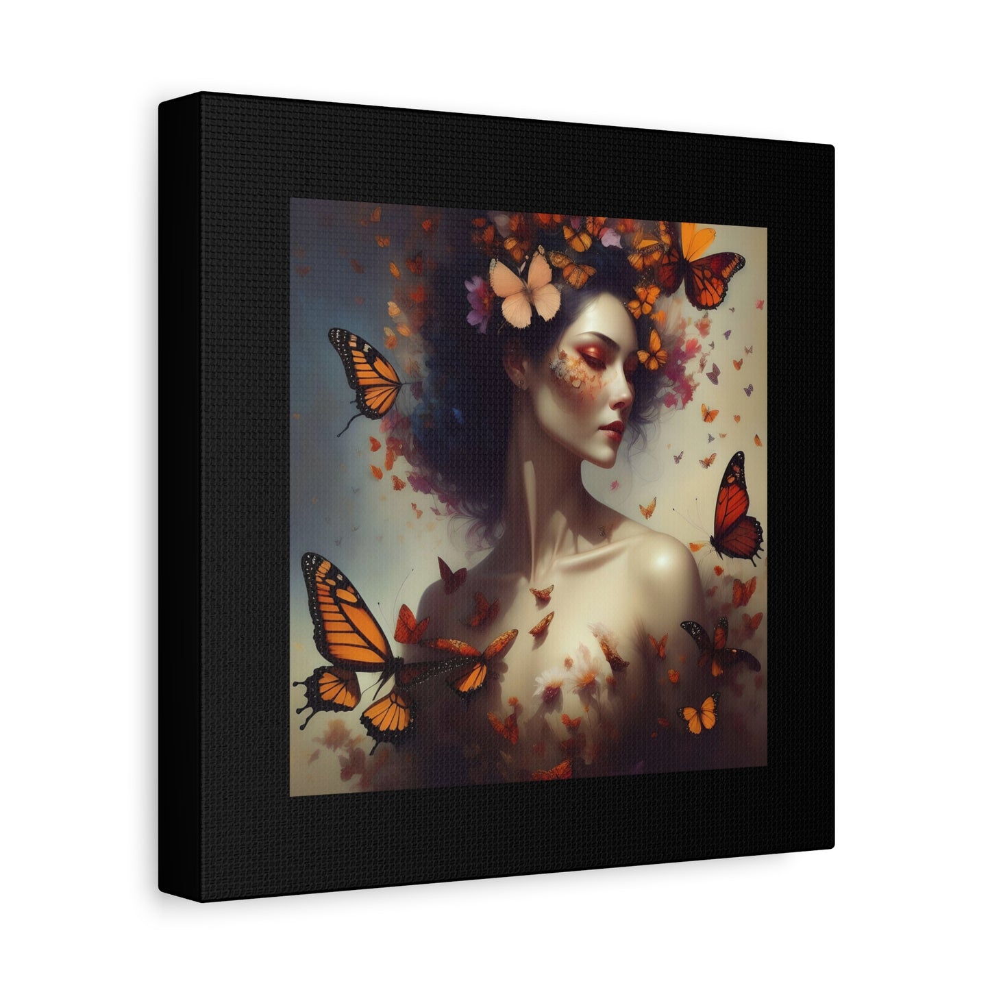 Canvas Wall Art - Butterfly Woman Print, Floral Home Decor, Unique Gift for Nature Lovers, Birthday Decoration, Whimsical Art