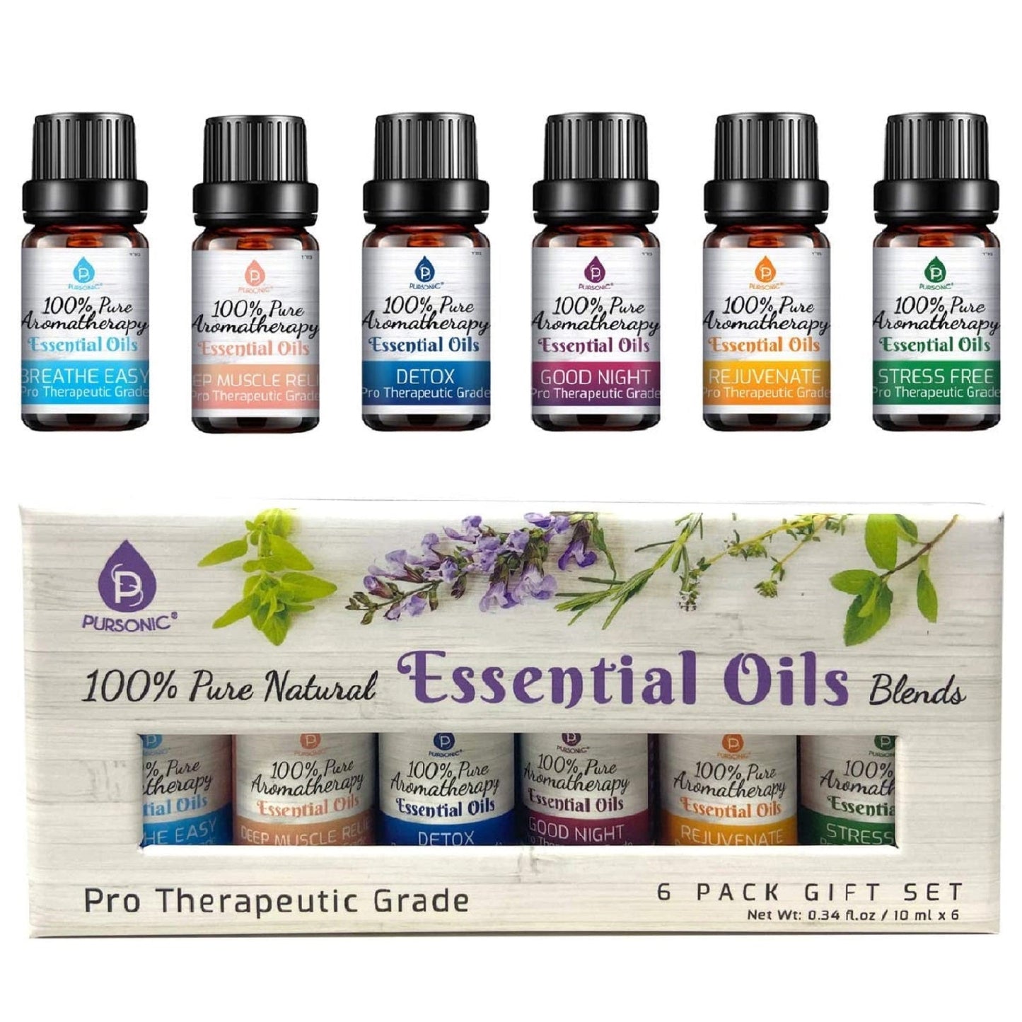 Pursonic Purify & Relax Home Wellness Bundle - True HEPA Air Purifier & 6 Pack of 100% Pure Essential Oils Blends-4