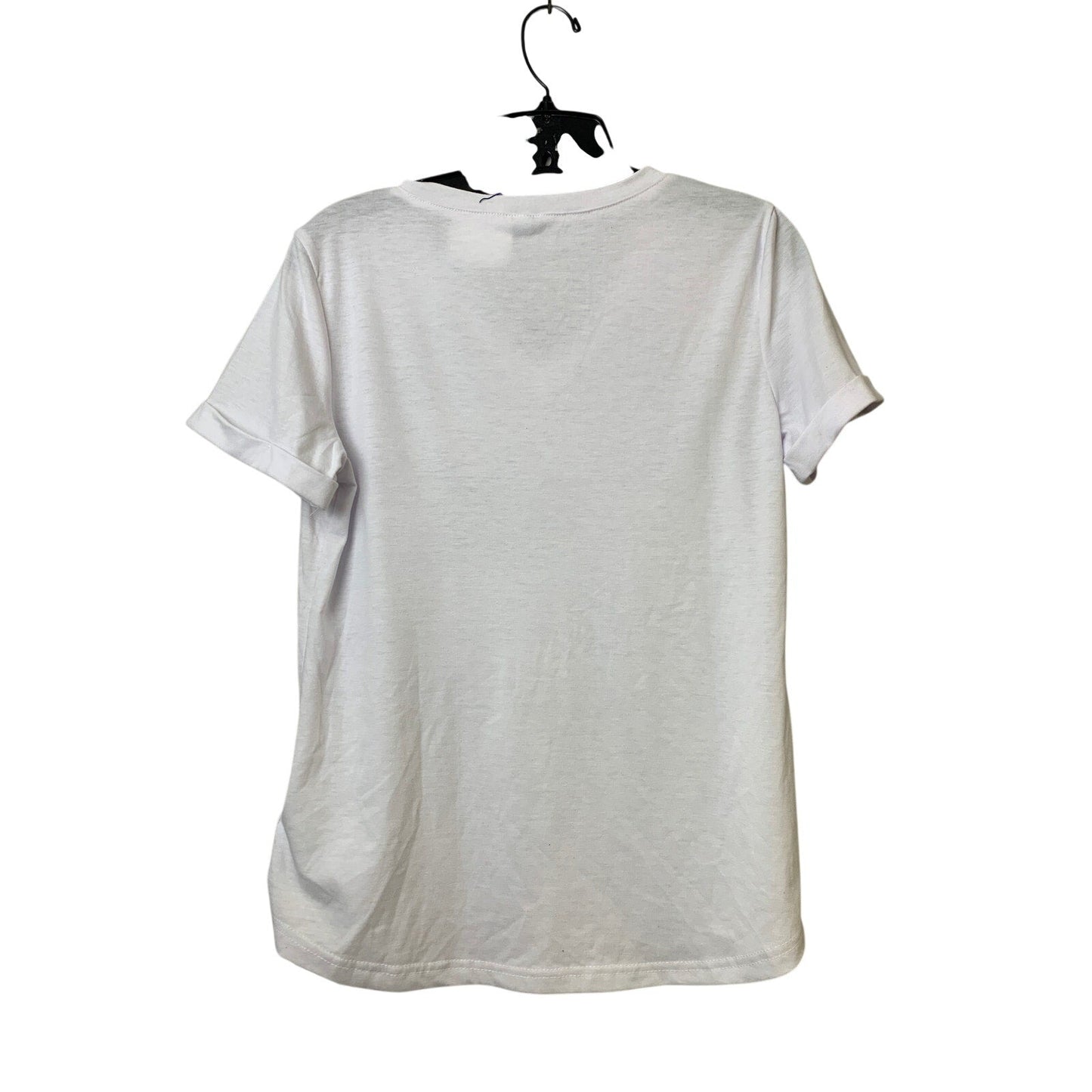 New Hand Printed Womens Small White Black Dragonfly Short Sleeve VNeck Tee Shirt