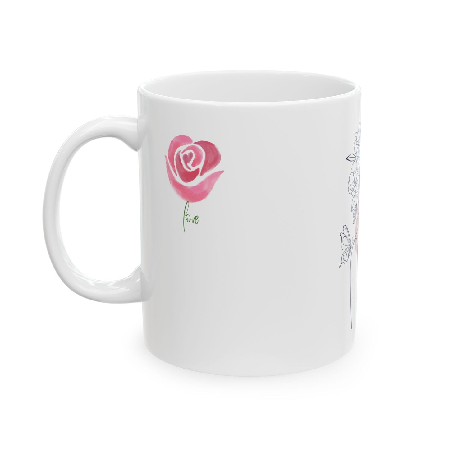 Floral Butterfly Woman Art Love Ceramic Mug - Boho Gift, Coffee Mug, Tea Lover Gift, Home Decor, Self-Care, Inspirational Quote