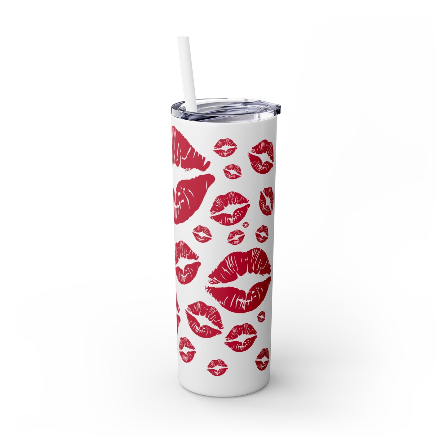 Red Lips Kiss Mark Skinny Tumbler, 20oz | Kiss Print Drinkware | Cute Gift for Her | Travel Mug | Valentine's Day, Wedding Favor