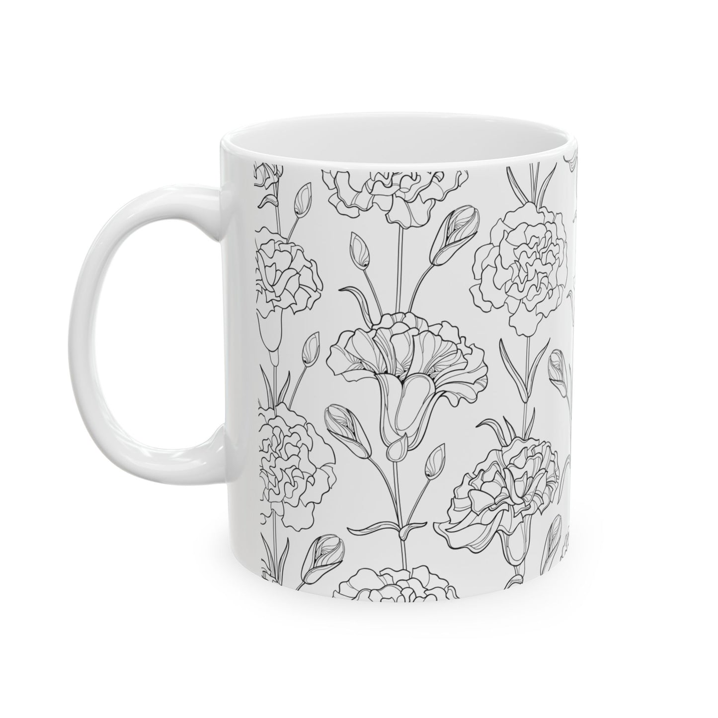 Floral Elegance Ceramic Mug, 11oz, 15oz, Gift for Her, Home Decor, Mother's Day, Coffee Lover, Minimalist Style
