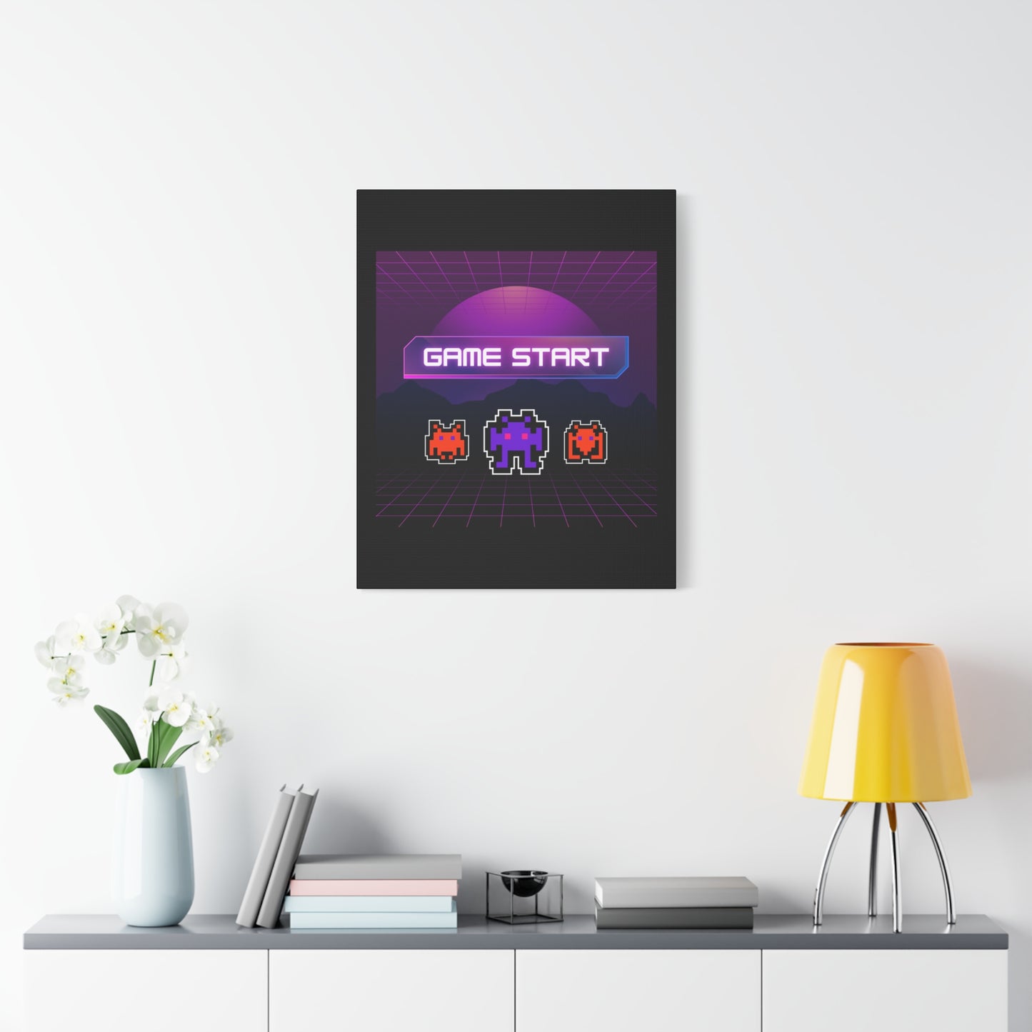 Retro Game Start Canvas Art Print | 80s Gaming Wall Decor, Gamer Gift, Pixel Art, Nostalgic Artwork, Home Decor