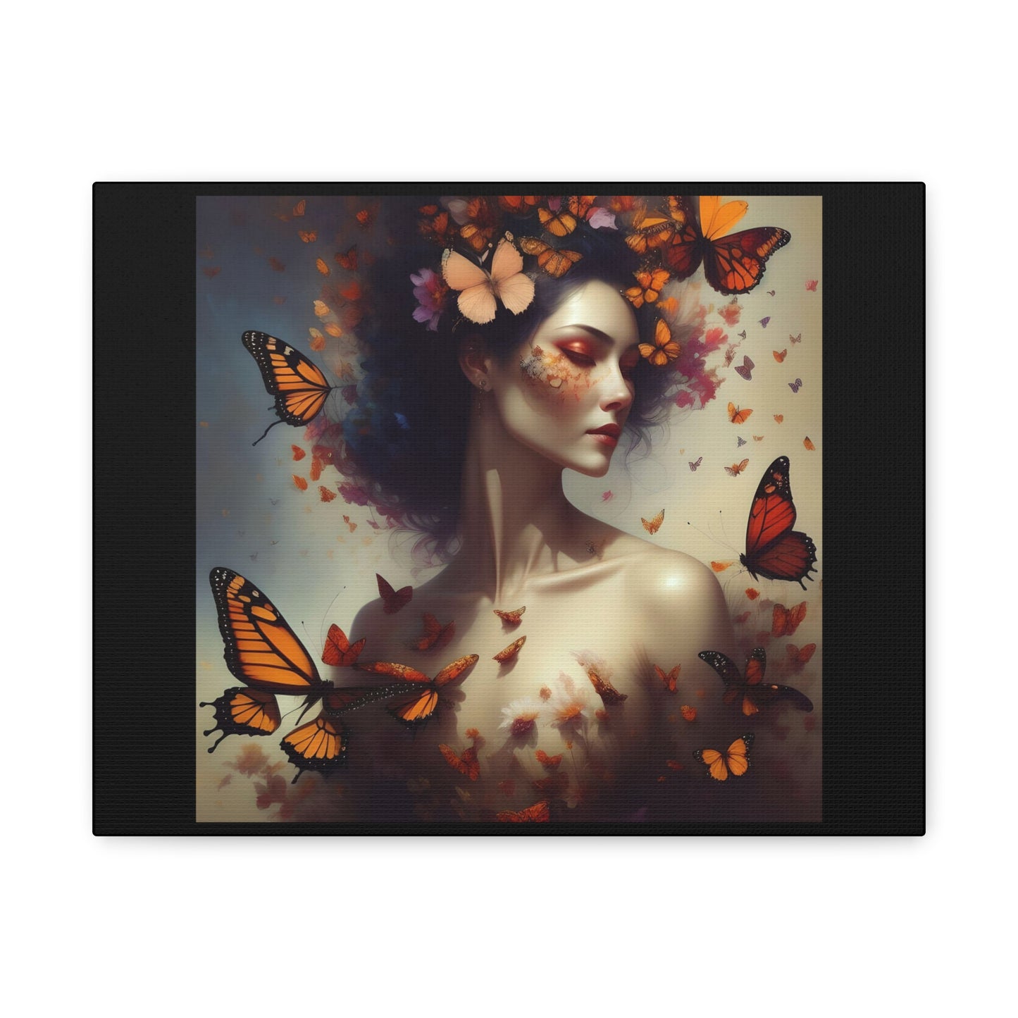 Canvas Wall Art - Butterfly Woman Print, Floral Home Decor, Unique Gift for Nature Lovers, Birthday Decoration, Whimsical Art