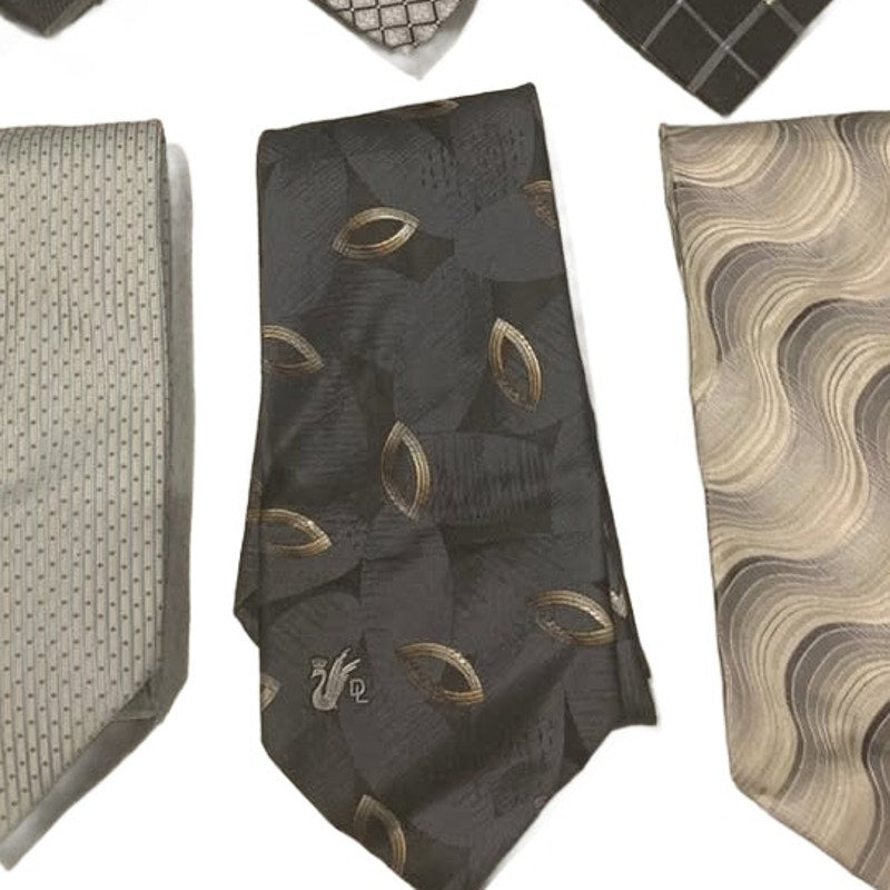 Lot of 6 Gray White Silver Plaid Waves Geometric Vintage & Newer Mens Neck Ties
