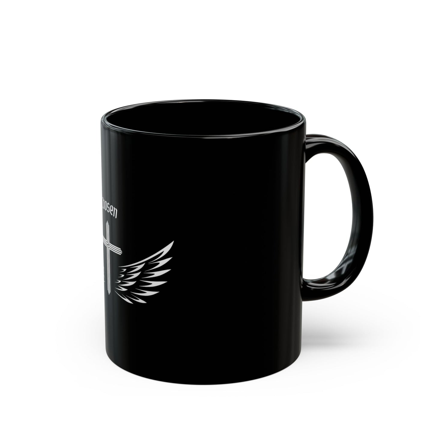 "Chosen" Inspirational Black Mug with Wings | Perfect Gift for Faith Lovers, Motivational Coffee Cup, Religious Home Decor, Christian Mug
