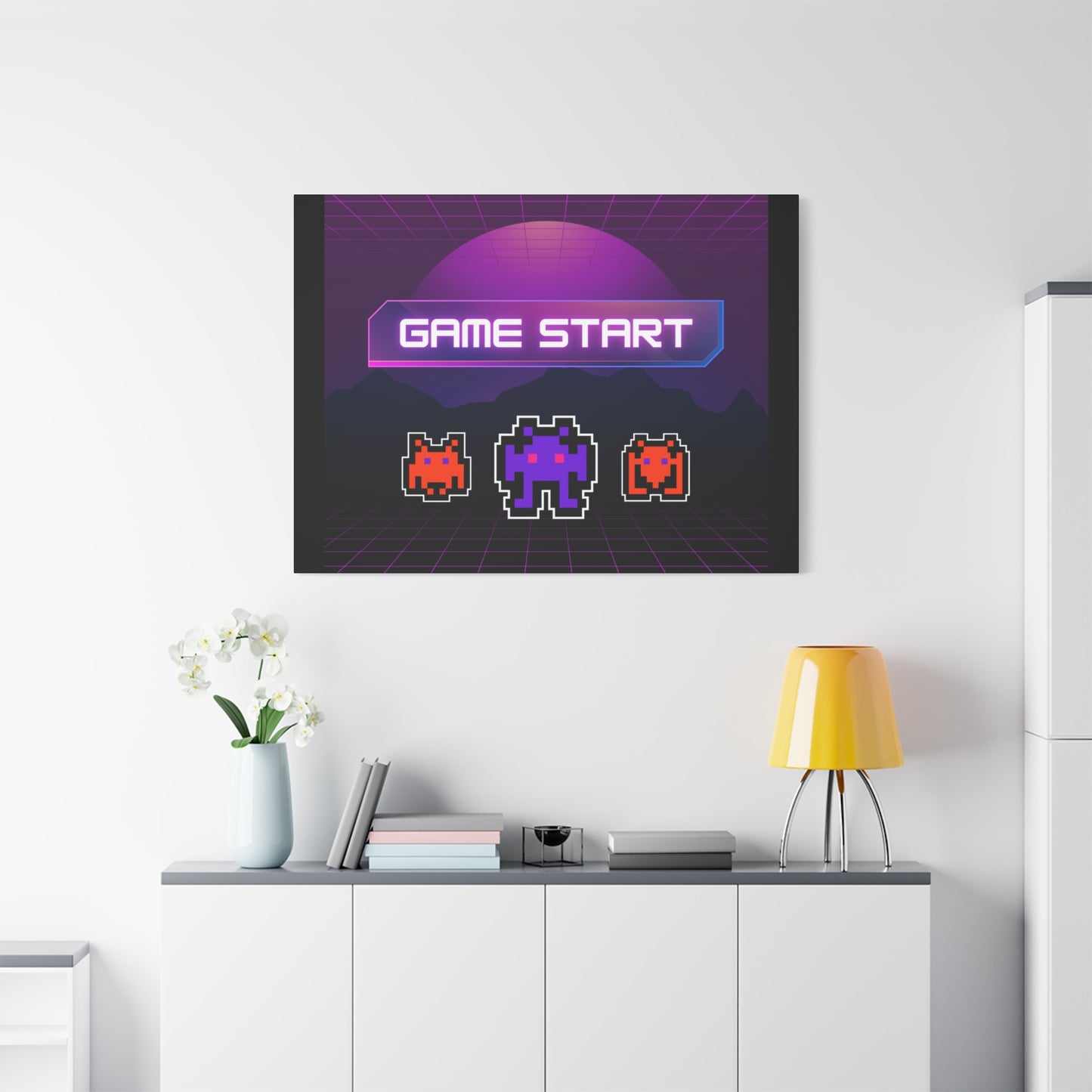 Retro Game Start Canvas Art Print | 80s Gaming Wall Decor, Gamer Gift, Pixel Art, Nostalgic Artwork, Home Decor