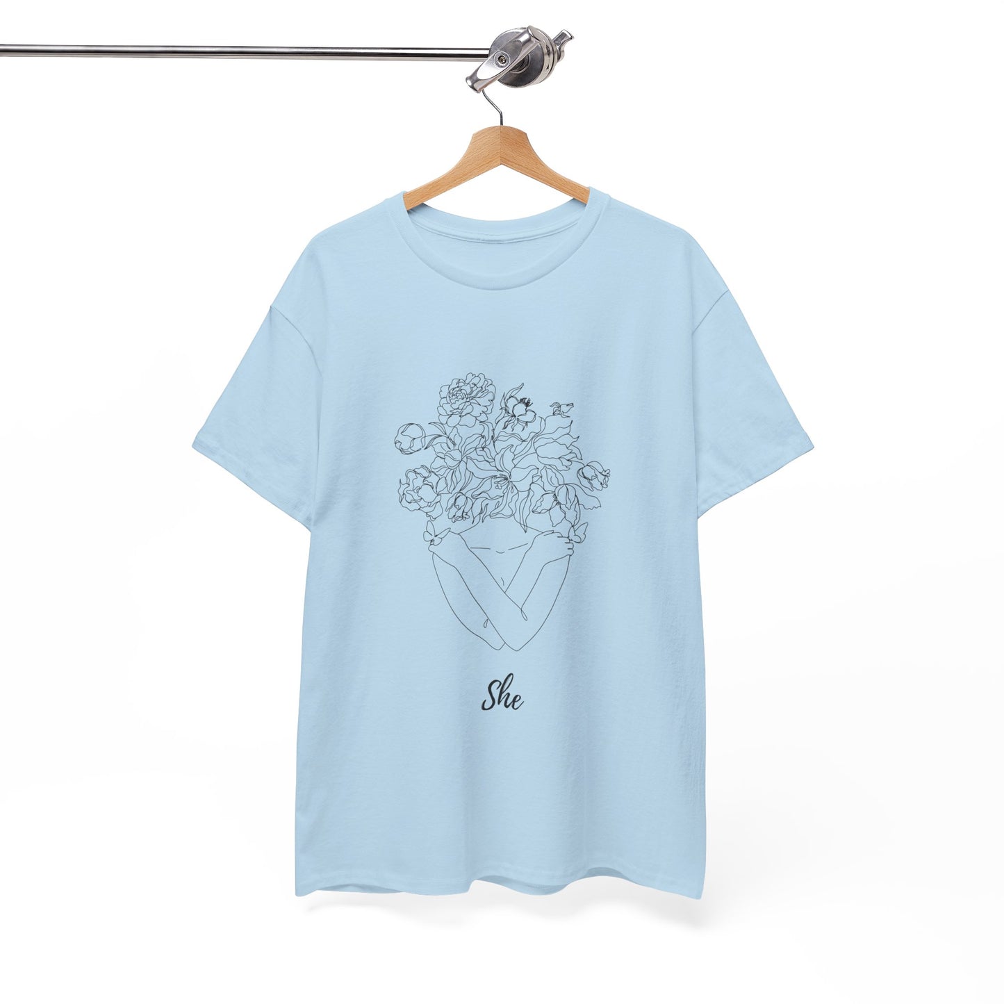 SHE Floral Love Unisex Heavy Cotton Tee, Casual T-Shirt, Gift for Her, Summer Fashion, Relaxed Fit Tee