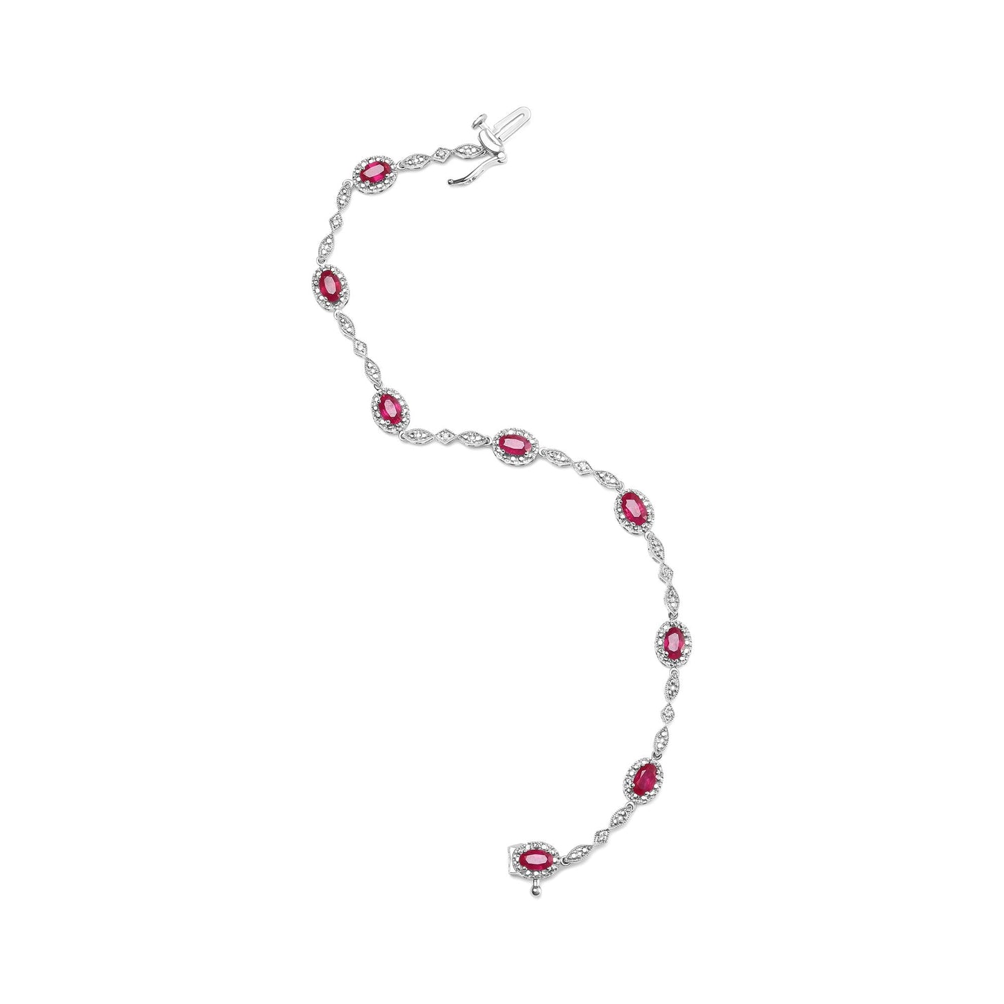 10K White Gold 4.5mm x 3mm Oval Ruby and Diamond Link Bracelet (H-I Color, SI1-SI2 Clarity) - Size 7"-4