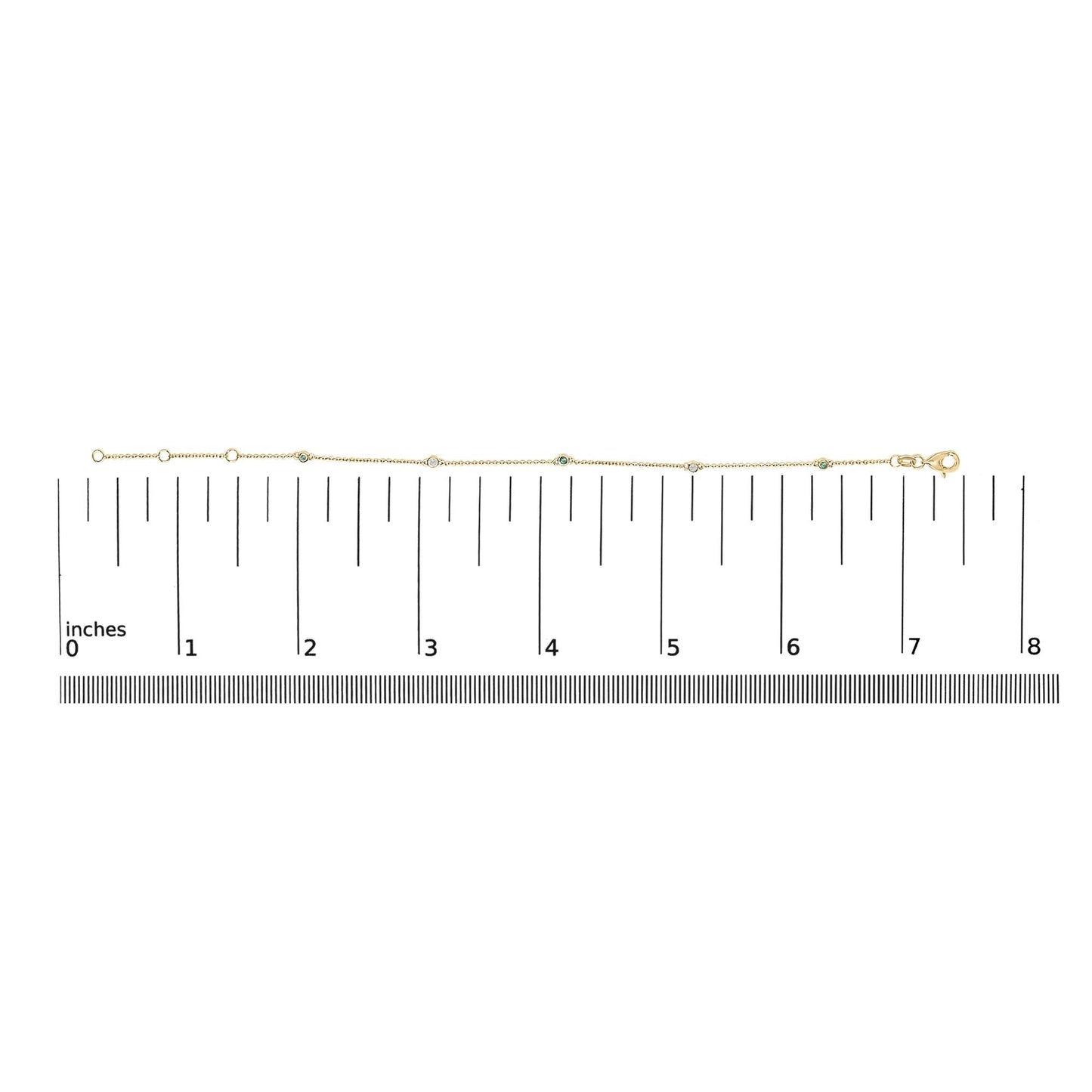 14K Yellow Gold Alternating Green Emerald and Diamond Bezel Station Chain Bracelet - Size 7.5 inch-4