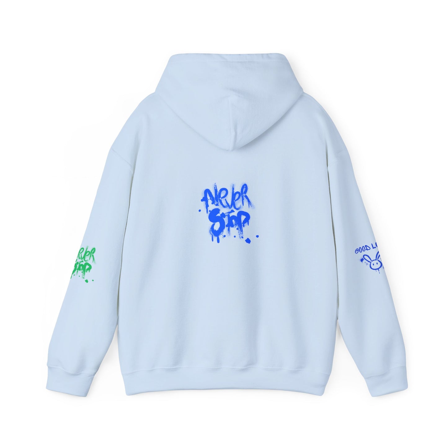 Good Luck Never Stop Unisex Heavy Blend Hooded Sweatshirt | Lucky Easter Bunny Design