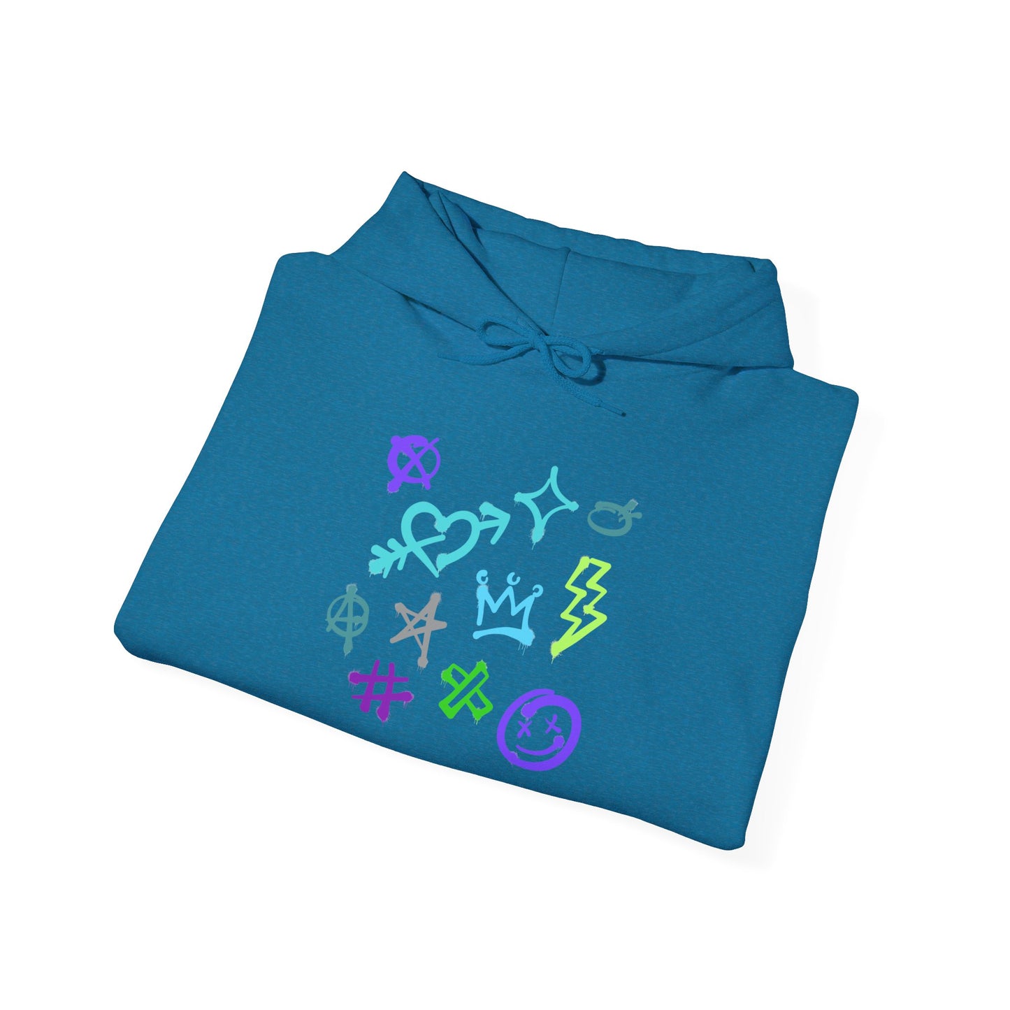 Colorful Unisex Heavy Blend Hooded Sweatshirt with Unique Symbols
