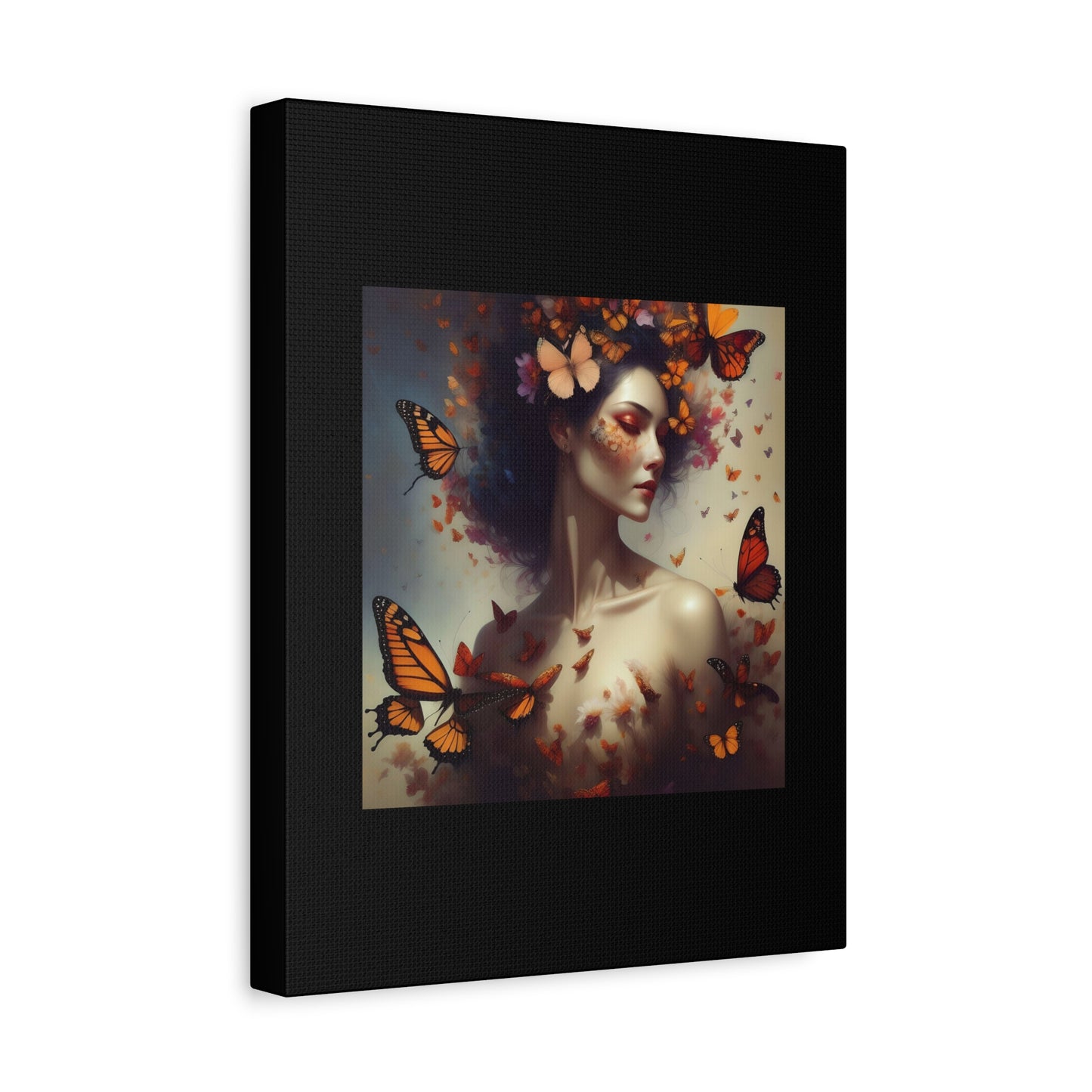 Canvas Wall Art - Butterfly Woman Print, Floral Home Decor, Unique Gift for Nature Lovers, Birthday Decoration, Whimsical Art
